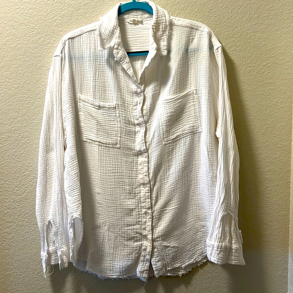 La Miel White Raw Hem Cotton Button Down Size M